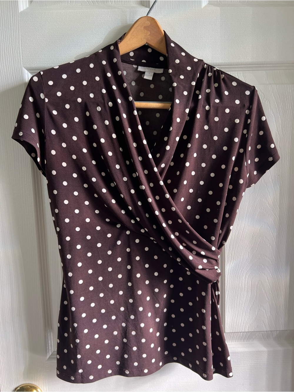 Charter Club Brown Polka Dot Wrap-Style Top